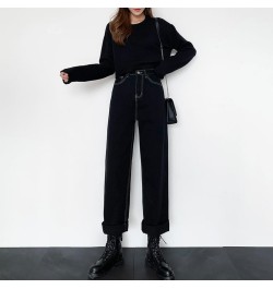 2022 Vintage Korean Style New Winter FleeceWarm Straight Baggy Leisure Jean High WaistFor Women Harajuku Denim Pants Streetwe...