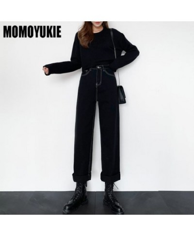 2022 Vintage Korean Style New Winter FleeceWarm Straight Baggy Leisure Jean High WaistFor Women Harajuku Denim Pants Streetwe...