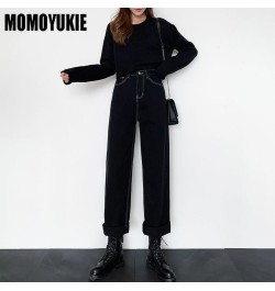 2022 Vintage Korean Style New Winter FleeceWarm Straight Baggy Leisure Jean High WaistFor Women Harajuku Denim Pants Streetwe...