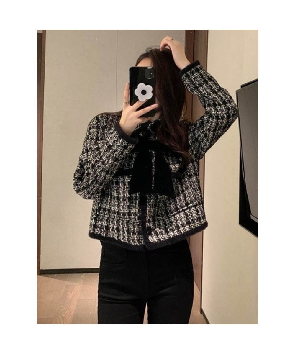 Spring Autumn Vintage Tweed Coat Women Elegant Temperament Chic Cropped Long-Sleeved Tweed Jackets Ropa Para Mujer $57.76 - J...