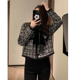 Spring Autumn Vintage Tweed Coat Women Elegant Temperament Chic Cropped Long-Sleeved Tweed Jackets Ropa Para Mujer $57.76 - J...