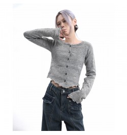 Purple Short Single Breasted Long Sleeve Cardigan Women 2022 Autumn and Winter New Slim-fit Women with a Hundred Top $26.40 -...