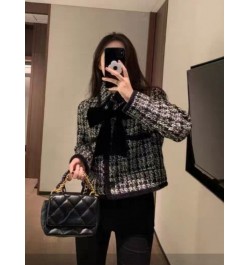 Spring Autumn Vintage Tweed Coat Women Elegant Temperament Chic Cropped Long-Sleeved Tweed Jackets Ropa Para Mujer $57.76 - J...