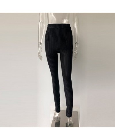 Office Lady Pants For Women High Waist Striped Trousers Thick Material Side Split Skinny Long Bottom Stretchy Sweatpants $36....