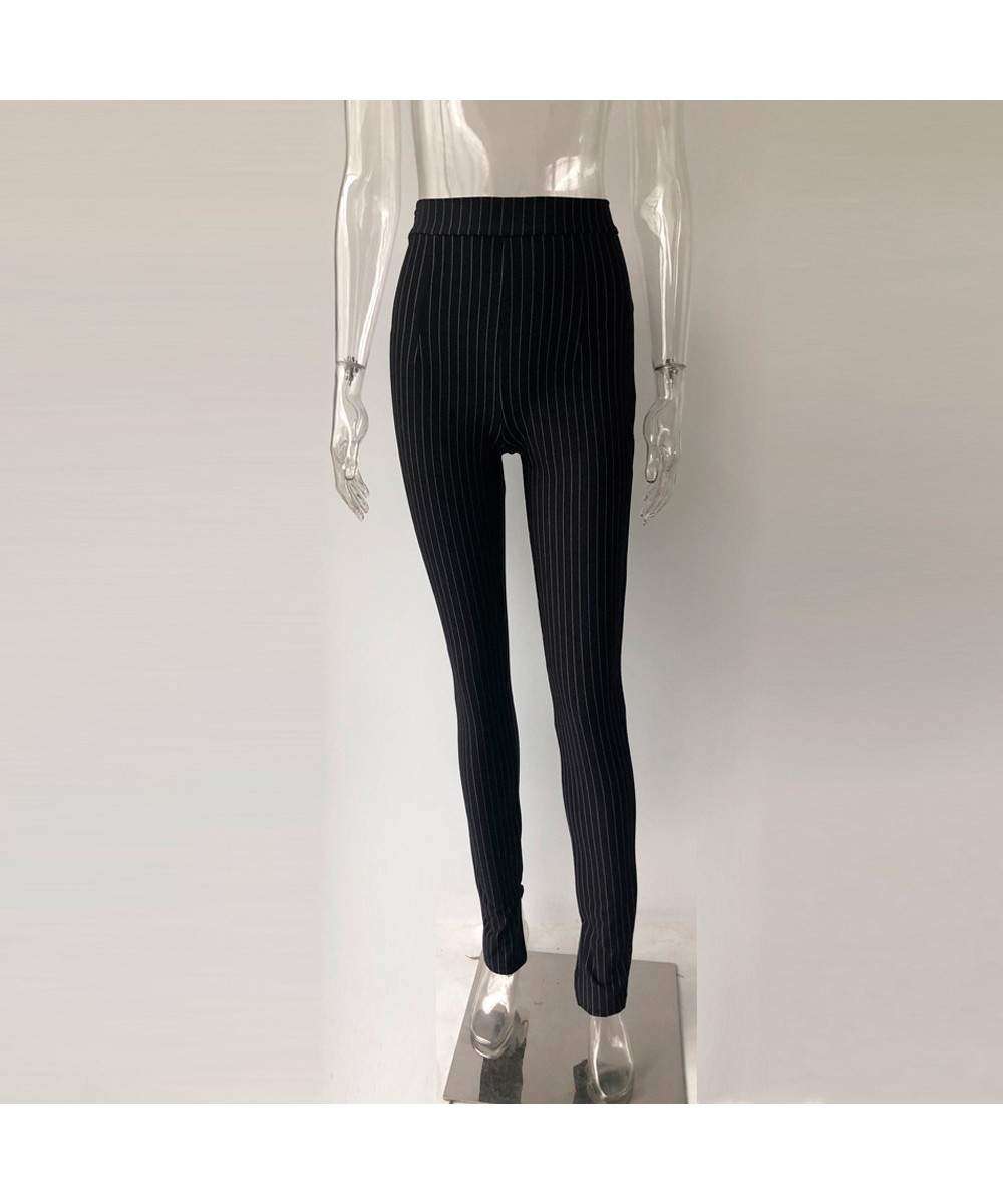 Office Lady Pants For Women High Waist Striped Trousers Thick Material Side Split Skinny Long Bottom Stretchy Sweatpants $36....