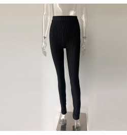 Office Lady Pants For Women High Waist Striped Trousers Thick Material Side Split Skinny Long Bottom Stretchy Sweatpants $36....