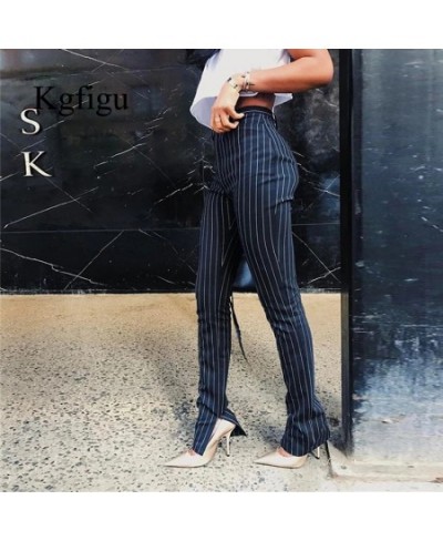 Office Lady Pants For Women High Waist Striped Trousers Thick Material Side Split Skinny Long Bottom Stretchy Sweatpants $36....