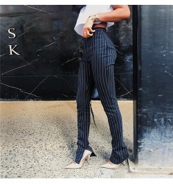 Office Lady Pants For Women High Waist Striped Trousers Thick Material Side Split Skinny Long Bottom Stretchy Sweatpants $36....