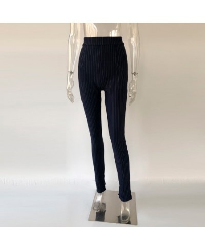 Office Lady Pants For Women High Waist Striped Trousers Thick Material Side Split Skinny Long Bottom Stretchy Sweatpants $36....