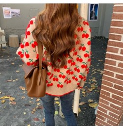 2023 New Autumn Winter Women Cherry Sweaters Long Sleeve O-neck Causal Knitted Pullover Tops Sweet Pull Jumpers Retro Pullove...