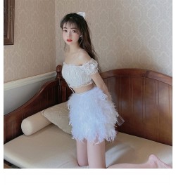 Real Ostrich Feather Furry White Mini Short Skirts Lady Female Women's Skirt S22 $56.28 - Skirts