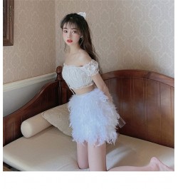 Real Ostrich Feather Furry White Mini Short Skirts Lady Female Women's Skirt S22 $56.28 - Skirts