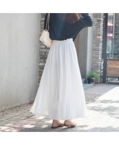 Korean 3 Layer Chiffon Maxi Skirts Womens Japanese Harajuku High Waist Beach Pleated Long Skirts Saias XS-XL Spring Autumn $4...