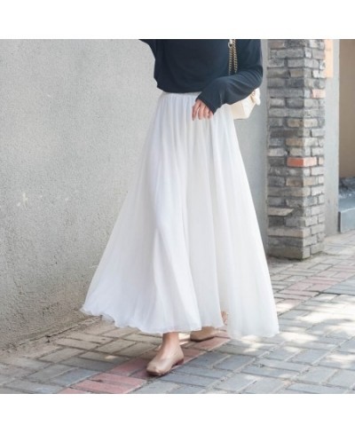 Korean 3 Layer Chiffon Maxi Skirts Womens Japanese Harajuku High Waist Beach Pleated Long Skirts Saias XS-XL Spring Autumn $4...