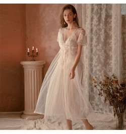 3pcs White Sexy Robe & Gown Sets for Women Ladies Night Wear Nighty for Bride Dressing Gowns Mesh Pajamas Dress Lounge Wear H...