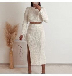 2023 New White Knit Midi Skirt Women Elastic High-waist Elegant Vent Skirts for Women Chic Lady Female Clothing $41.23 - Skirts