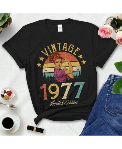 Vintage 1977 Limited Edition Black Cotton T Shirts Women Retro Summer Fashion 46th 46 Years Old Birthday Party Tshirt Ladies ...