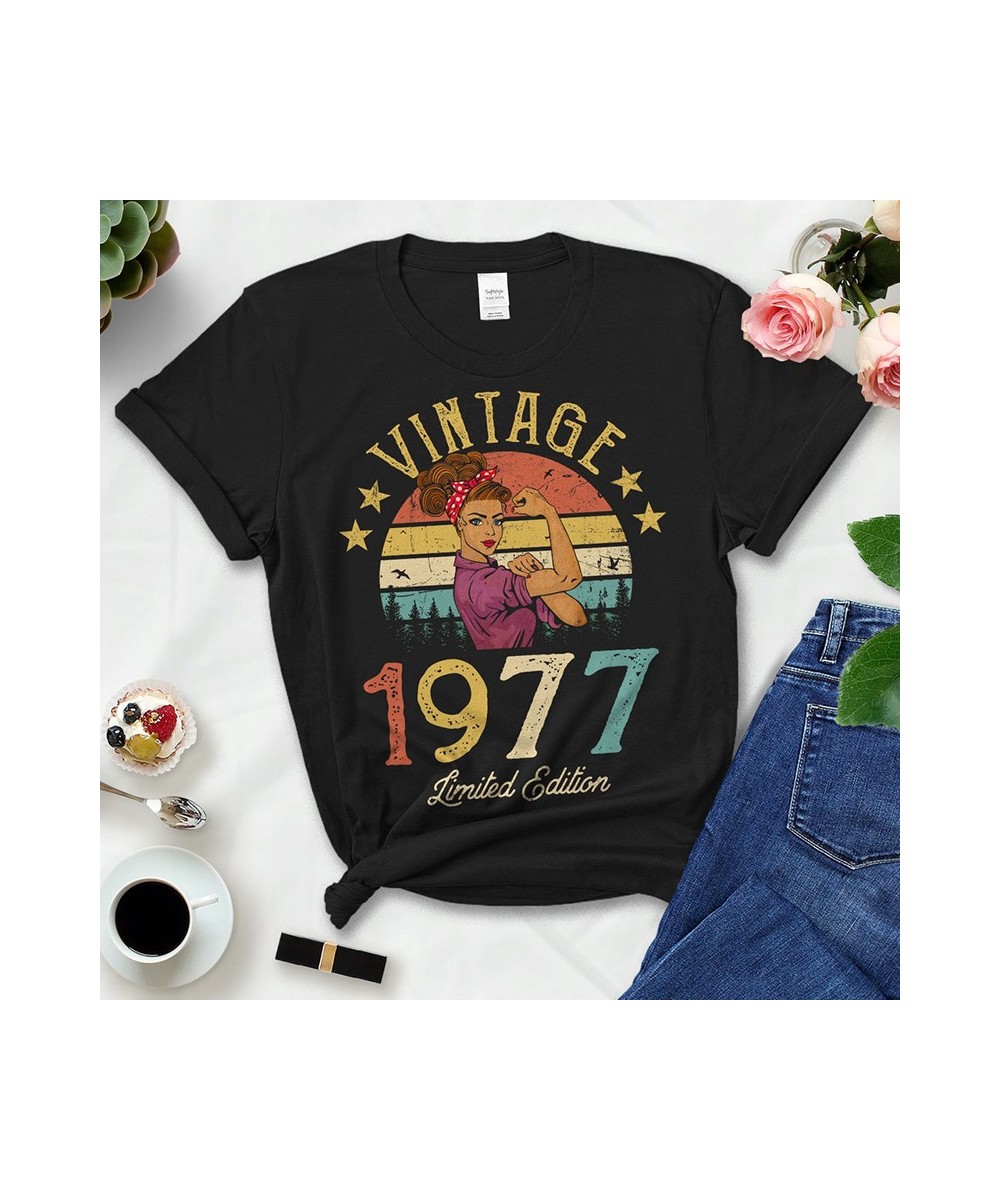 Vintage 1977 Limited Edition Black Cotton T Shirts Women Retro Summer Fashion 46th 46 Years Old Birthday Party Tshirt Ladies ...