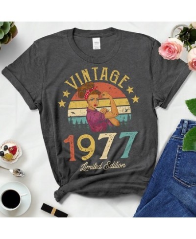 Vintage 1977 Limited Edition Black Cotton T Shirts Women Retro Summer Fashion 46th 46 Years Old Birthday Party Tshirt Ladies ...