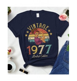 Vintage 1977 Limited Edition Black Cotton T Shirts Women Retro Summer Fashion 46th 46 Years Old Birthday Party Tshirt Ladies ...