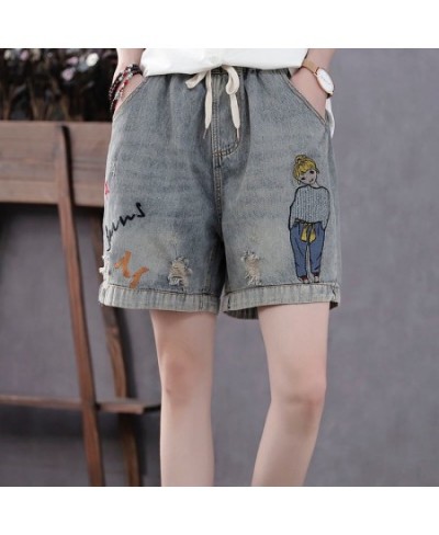 Women's Embroidery of High Waist Denim Shorts Korean Fashion Streetwear Shorty Sexy Woman Clothes for Teen Girls Womens $39.4...