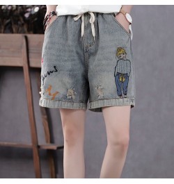 Women's Embroidery of High Waist Denim Shorts Korean Fashion Streetwear Shorty Sexy Woman Clothes for Teen Girls Womens $39.4...