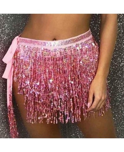 Women Boho Fringe Skirt Sexy Sequin Tassel Belly Dance Hip Scarf Rave Wrap Skirt Belt Performance Custume Skirt 2023 $24.40 -...