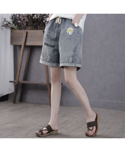 Women's Embroidery of High Waist Denim Shorts Korean Fashion Streetwear Shorty Sexy Woman Clothes for Teen Girls Womens $39.4...