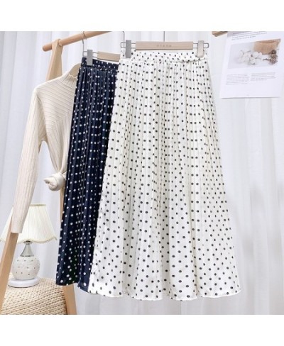 Ladies White Black Polka Dot Midi Skirts Casual Spring Summer Chiffon Pleated High Waist Mid Calf Women Longa Saia $37.42 - S...