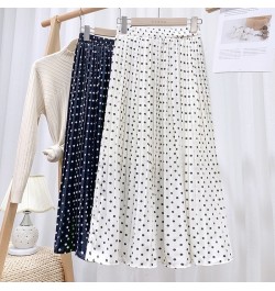 Ladies White Black Polka Dot Midi Skirts Casual Spring Summer Chiffon Pleated High Waist Mid Calf Women Longa Saia $37.42 - S...