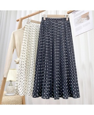 Ladies White Black Polka Dot Midi Skirts Casual Spring Summer Chiffon Pleated High Waist Mid Calf Women Longa Saia $37.42 - S...