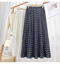 Ladies White Black Polka Dot Midi Skirts Casual Spring Summer Chiffon Pleated High Waist Mid Calf Women Longa Saia $37.42 - S...