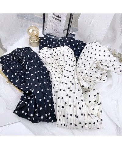 Ladies White Black Polka Dot Midi Skirts Casual Spring Summer Chiffon Pleated High Waist Mid Calf Women Longa Saia $37.42 - S...