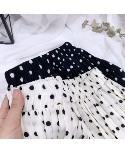 Ladies White Black Polka Dot Midi Skirts Casual Spring Summer Chiffon Pleated High Waist Mid Calf Women Longa Saia $37.42 - S...