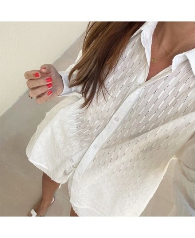 Summer White Elegant Jacquard Fabric Soft Vacation Suits Women Long Sleeves Shirts And Hot Pants Two Pieces Outfits $49.06 - ...