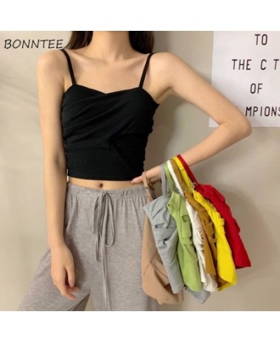 Camis Women Solid Criss-Cross Crop Tops Shape Tanks Women Korean Style Fashion Basic Backless Sleeveless Tees Summer Chic $20...