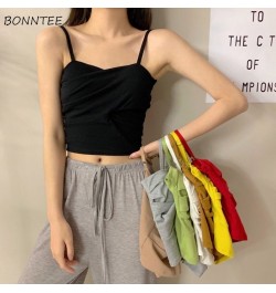 Camis Women Solid Criss-Cross Crop Tops Shape Tanks Women Korean Style Fashion Basic Backless Sleeveless Tees Summer Chic $20...