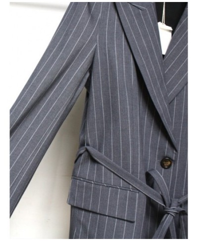 Women's Striped or Solid Color Single Button Blazer 2022 Fall Winter Ladies Notched Straight Back Slit Suit Jacket with Belt ...