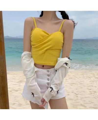 Camis Women Solid Criss-Cross Crop Tops Shape Tanks Women Korean Style Fashion Basic Backless Sleeveless Tees Summer Chic $20...