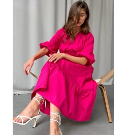 Elegant Long Cotton Dress Summer Lantern Half Sleeve V-Neck Office Party Dress Lady A-Line Spliced Ruffled Dress $53.14 - Dre...