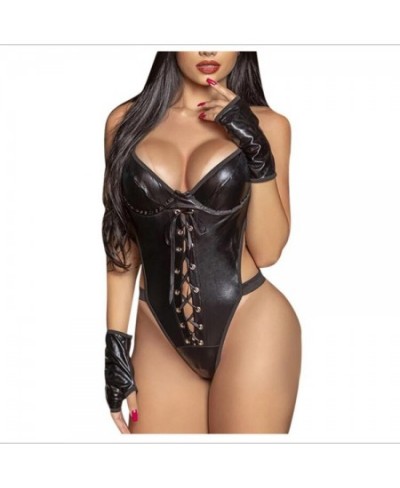 Sexy Women Lingerie Pu Leather Jumpsuit Backless Erotic Underwear Bodysuit Sleepwear Hot Exotic Intimate Bustier Underwear $2...