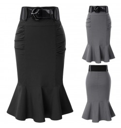 Women Pencil Skirt With Belt High Waist Slim Fit Mermaid Skirts Midi Craft Length Bodycon Skirt Office Lady Workwear $41.40 -...