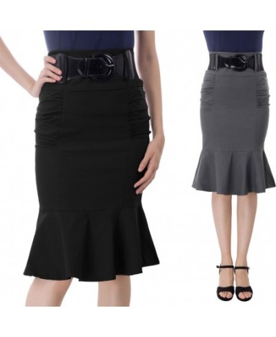 Women Pencil Skirt With Belt High Waist Slim Fit Mermaid Skirts Midi Craft Length Bodycon Skirt Office Lady Workwear $41.40 -...