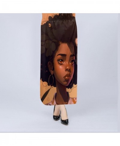 High quality women's half skirt cartoon Africa girl personalized high waisted long skirt elastic women's double layered half ...
