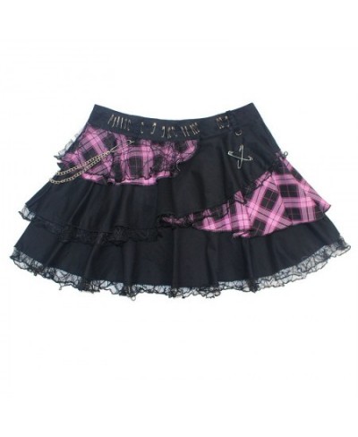 Harajuku Girls Black Pink Lace Metal Chain Rock Punk Skirts Women Gothic Lolita High Waist Cake Mini Skirts Y2K Streetwear $5...