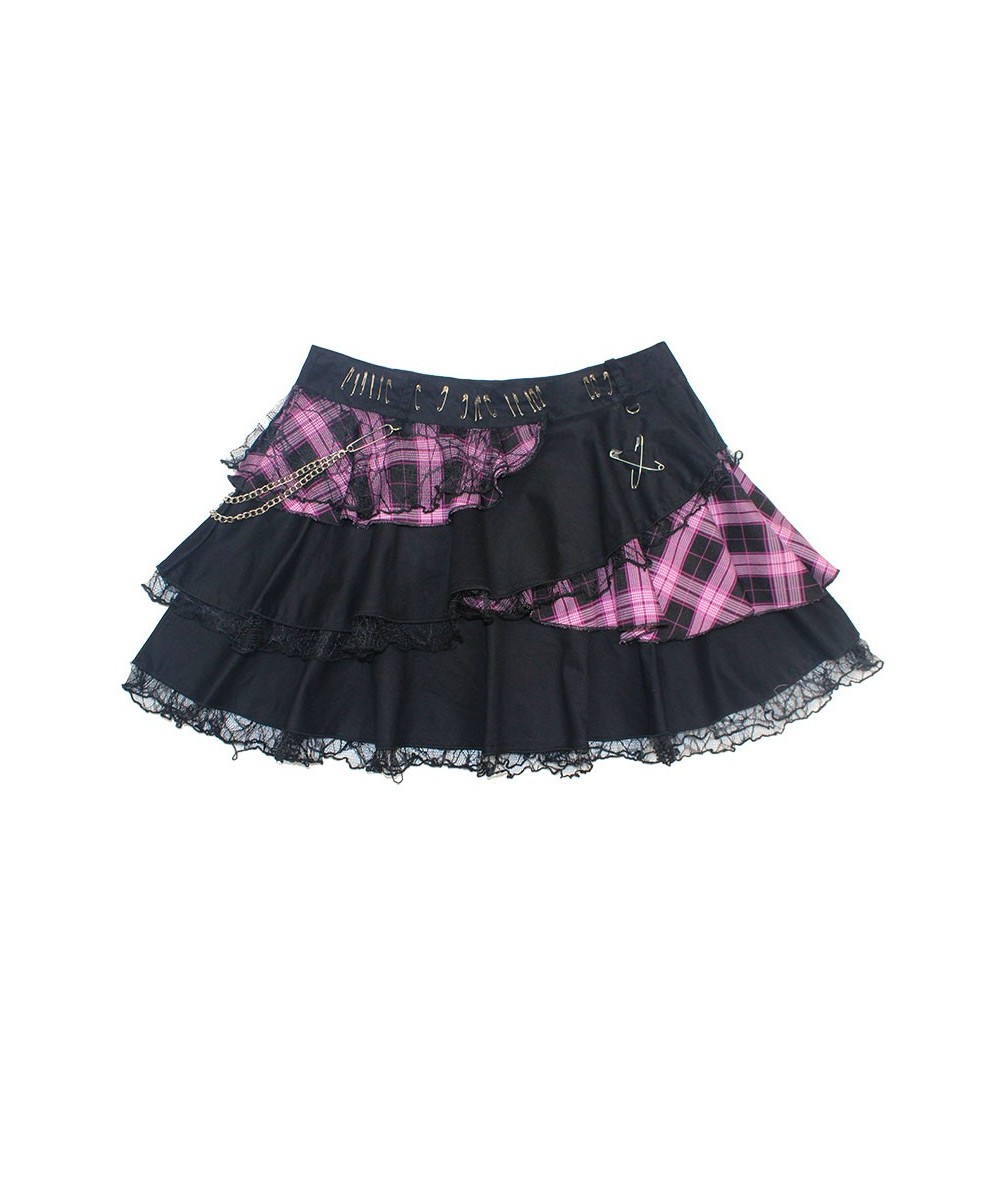 Harajuku Girls Black Pink Lace Metal Chain Rock Punk Skirts Women Gothic Lolita High Waist Cake Mini Skirts Y2K Streetwear $5...