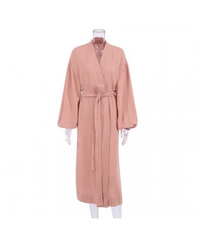 Sleep Wear Women Kimono Night Gown Solid Cardigan Nightgown Cotton Casual Fashion Home Clothing Womens Lace Up Robe Pajamas $...