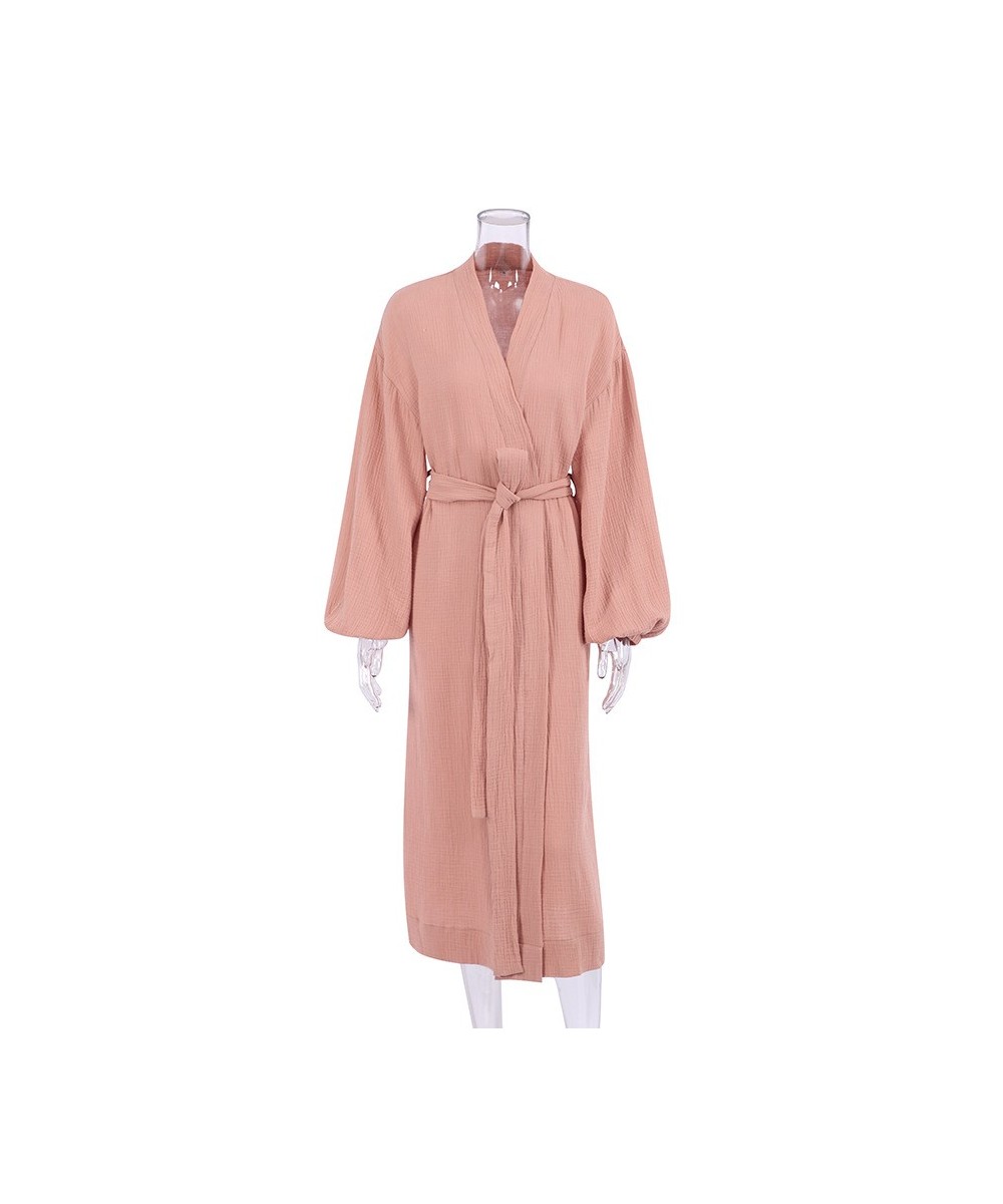 Sleep Wear Women Kimono Night Gown Solid Cardigan Nightgown Cotton Casual Fashion Home Clothing Womens Lace Up Robe Pajamas $...