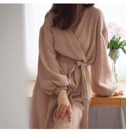 Sleep Wear Women Kimono Night Gown Solid Cardigan Nightgown Cotton Casual Fashion Home Clothing Womens Lace Up Robe Pajamas $...