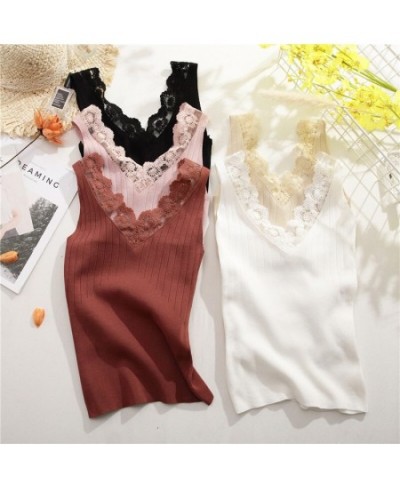 2023 Sexy Basic Lace Camisole Summer Knit Tank Top Women V Neck Camisole Female Camis High Elasticity Top Casual Tank Tops $2...